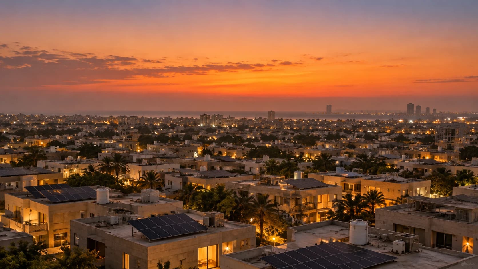 Karachi rooftops at dusk
