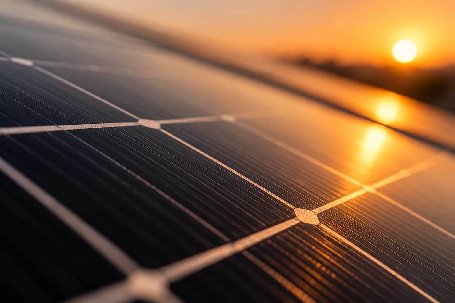 Close-up of a solar panel catching the morning sun